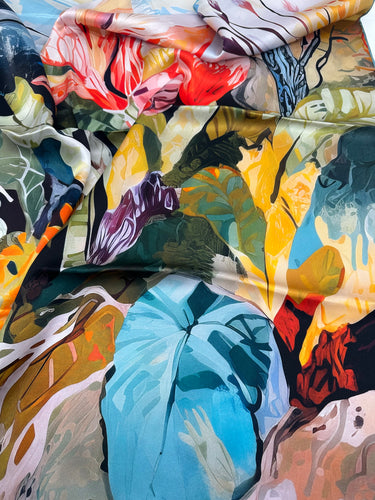 Natūralaus šilko satino šalikas 90x90 cm "Persų pasaka"