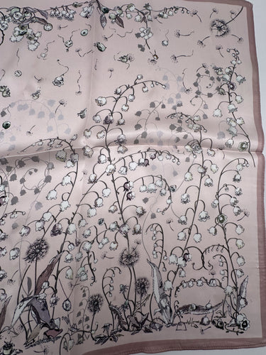 Väike siidist kaelarätt "Valged lilled II"
