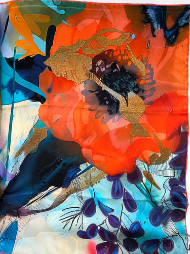 Natūralaus šilko satino šalikas 90x90 cm "Persų pasaka"