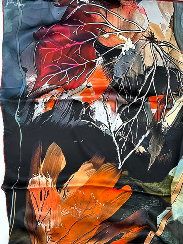 Naturaalsest siidist satiinist sall 110x110 cm "Cranes"
