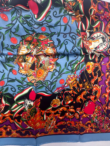 Natūralaus šilko satino šalikas 90x90 cm "Persų pasaka"