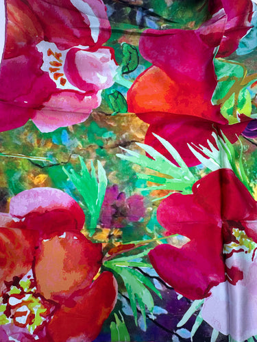 Natural silk satin scarf 90x90 cm "Poppies"