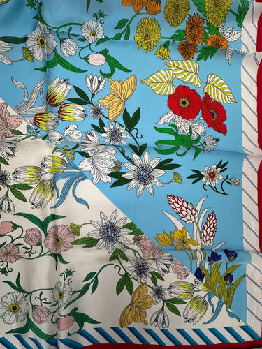 Natural silk satin scarf 90x90 cm "Flora’s Magic"