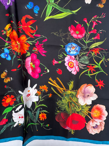 Natural silk satin scarf 90x90 cm "Flora's Magic II "