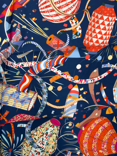 Natural silk satin scarf 90x90 cm "Lanterns II"
