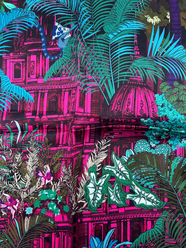 Natural Silk Satin Scarf 90x90 cm "Temple in the Jungle I"