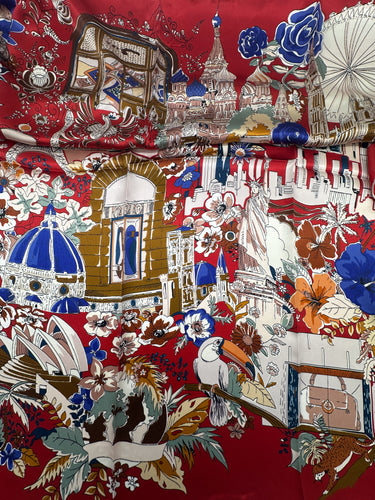 Natural silk satin scarf  90x90 cm "Urban Landscape"