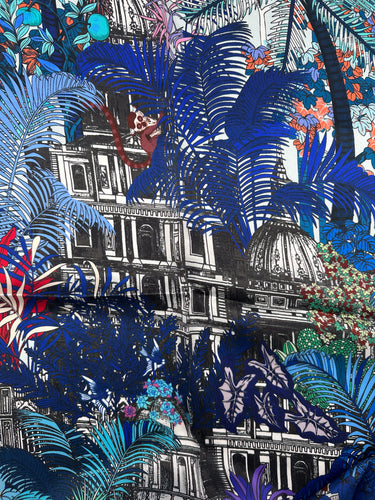 Natural silk satin scarf 90x90 cm "Temple in the Jungle II"