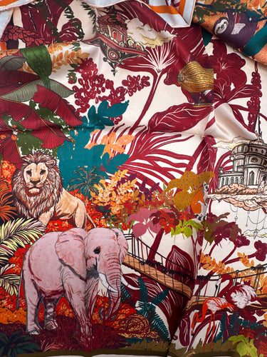 Natural silk satin scarf 90x90 cm "In the Jungle"