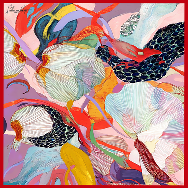 Natūralaus šilko satino šalikas 90x90 cm "Persų pasaka"