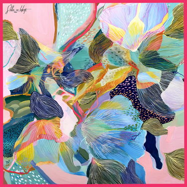 Natūralaus šilko satino šalikas 90x90 cm "Persų pasaka"