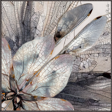Natūralaus šilko satino šalikas 110x110 cm "Gervės"
