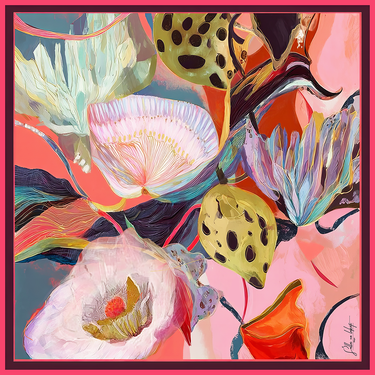 Naturaalsest siidist satiinist sall 110x110 cm "Cranes"