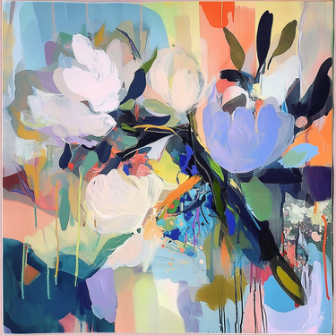 Naturaalsest siidist satiinist sall 110x110 cm "Cranes"