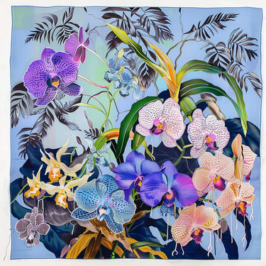 Natūralaus šilko satino šalikas 90x90 cm "Persų pasaka"