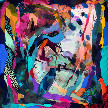 Natūralaus šilko satino šalikas 90x90 cm "Persų pasaka"